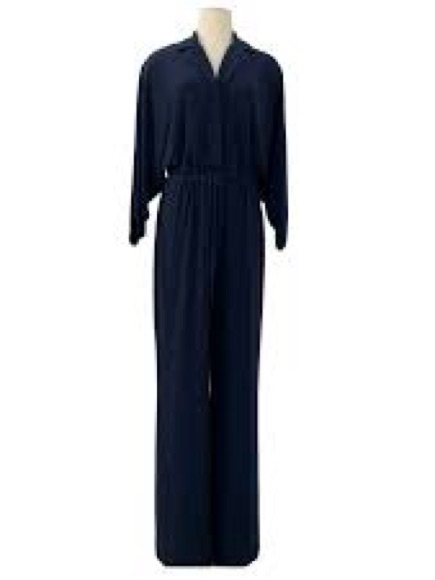 Lauren Ralph Lauren Navy Long-Sleeve Collared Jumpsuit